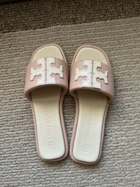 Tory Burch Blush Slide Sandals with Cream Logo